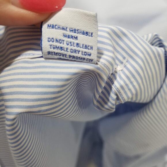 Ben Silver Shirt Mens 17.5 36 Blue Stripe Button Down Dress Classic Pocket - Picture 10 of 13